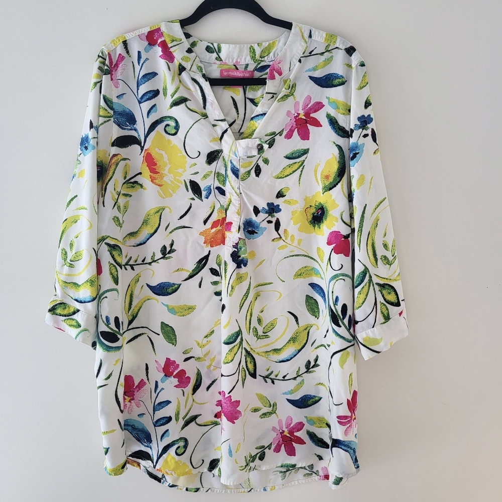 Woman Within Multicolor Floral 3/4 Sleeve Top